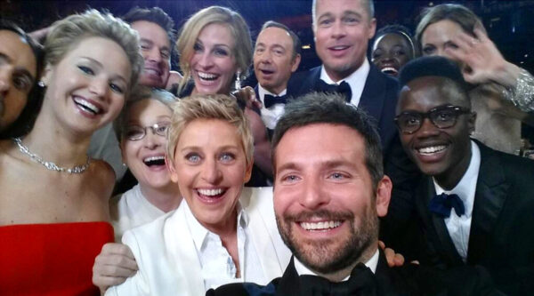 A famous selfie taken at the 2014 Oscars featuring many A-list celebrities