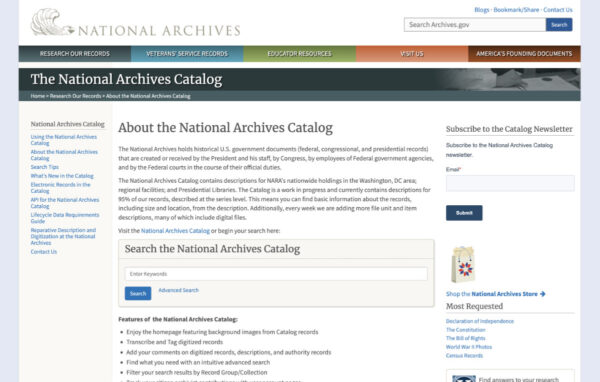 National Archives and Records Administration online photo catalog